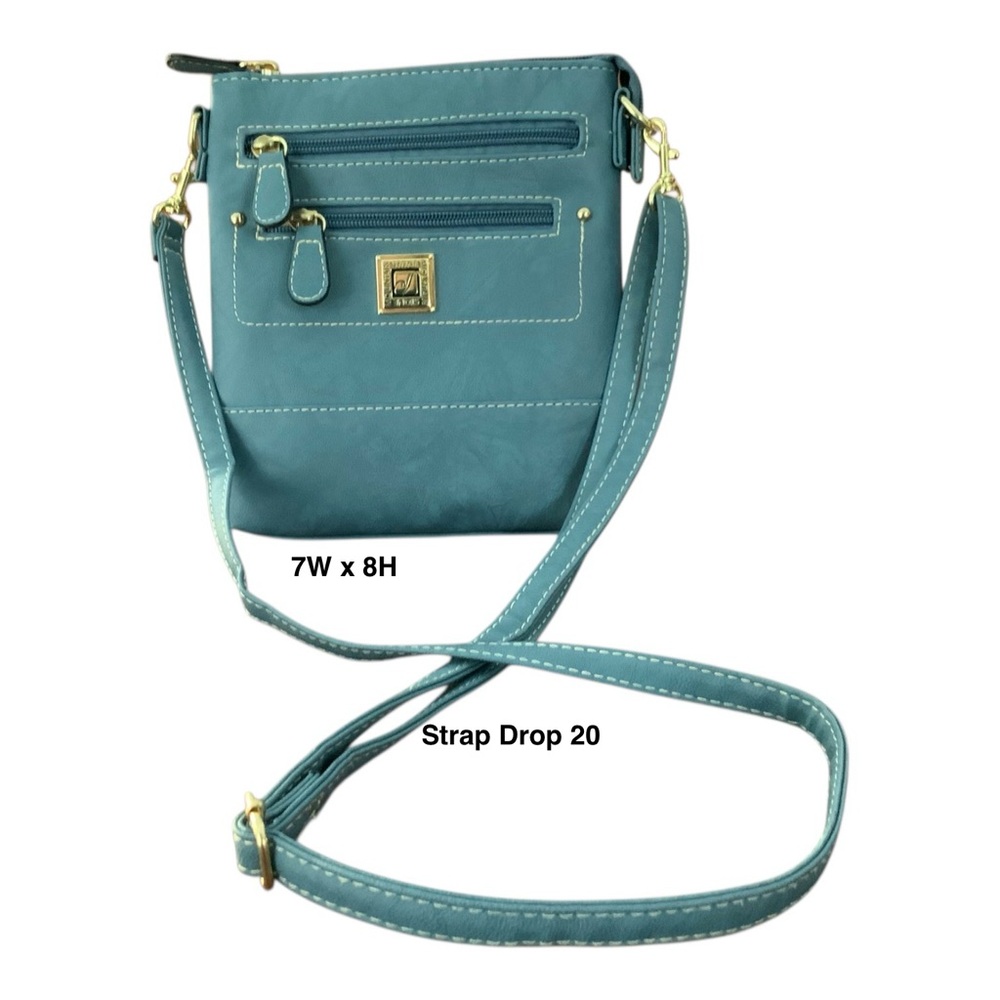 Stone Mountain Crossbody Purse Teal Blue Vegan Leather Multi Zip Pocket EUC